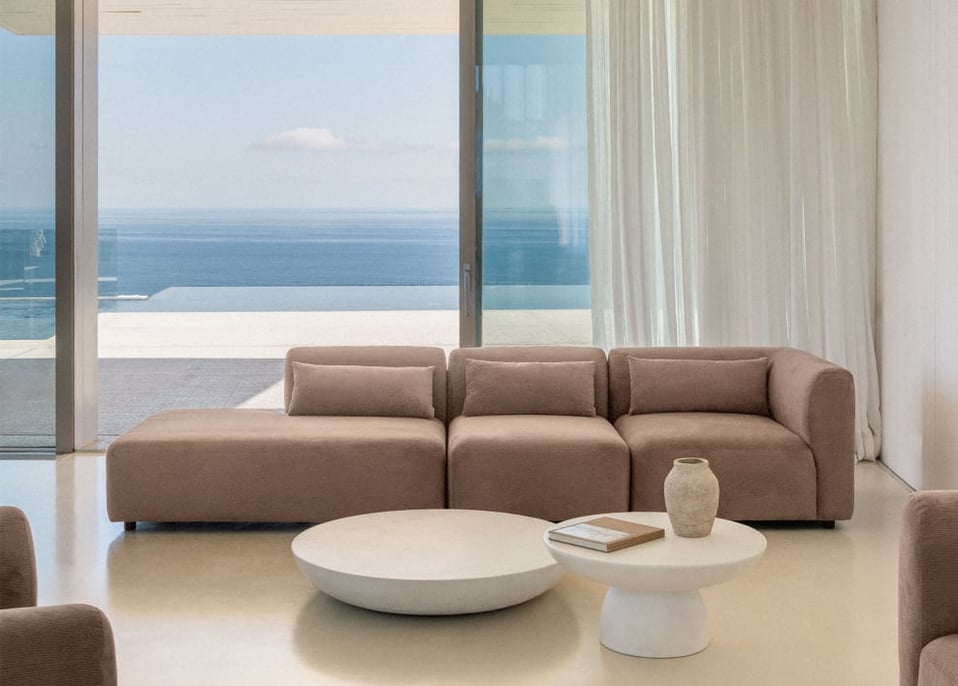 Sofá de canto modular Fogler de 3 peças com chaise longue esquerda - Bombazina Camelo Castanho