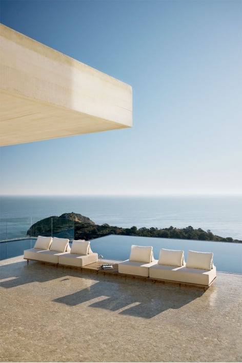 Conjunto de sofá modular Portet de jardim com 4 peças e mesa lateral em acácia