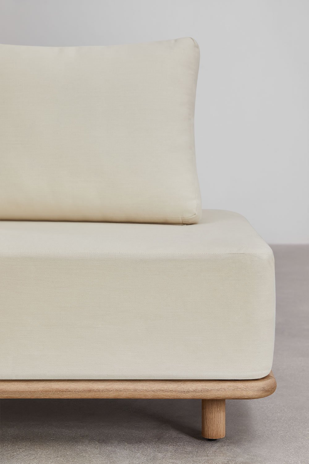 Conjunto de jardim com sofá de canto modular de 5 peças com mesa lateral e mesa de centro 160x95 cm em acácia Portet, imagem de galeria 11