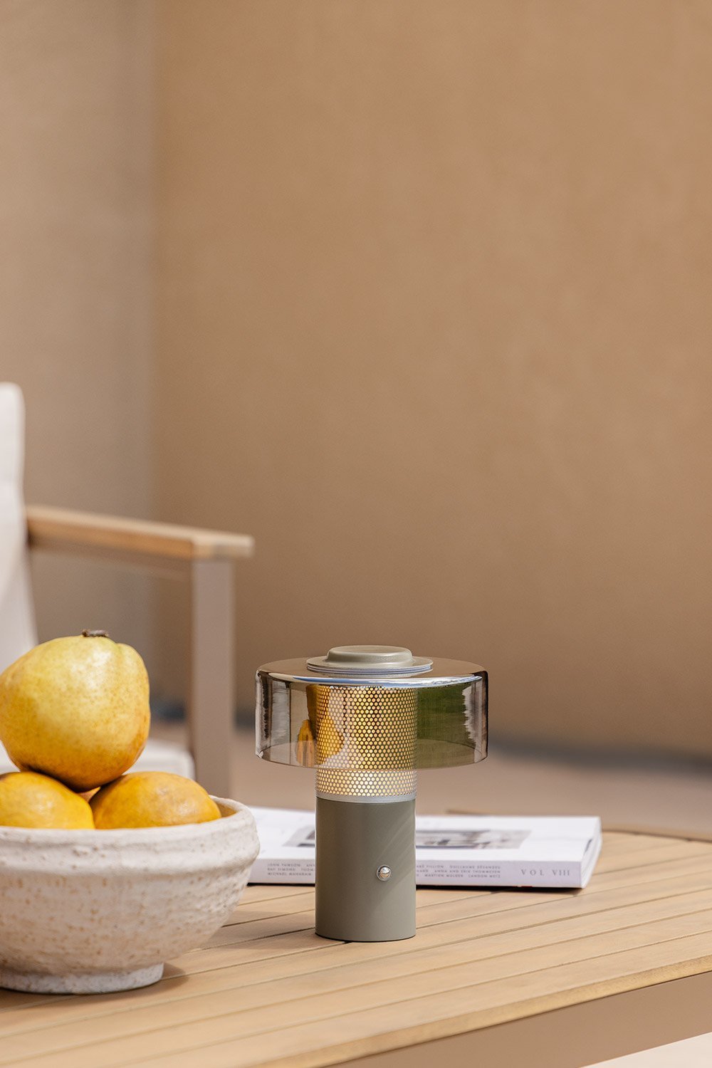 Luminária de mesa LED sem fio Elfriede para área externa em vidro e aço, imagem de galeria 1