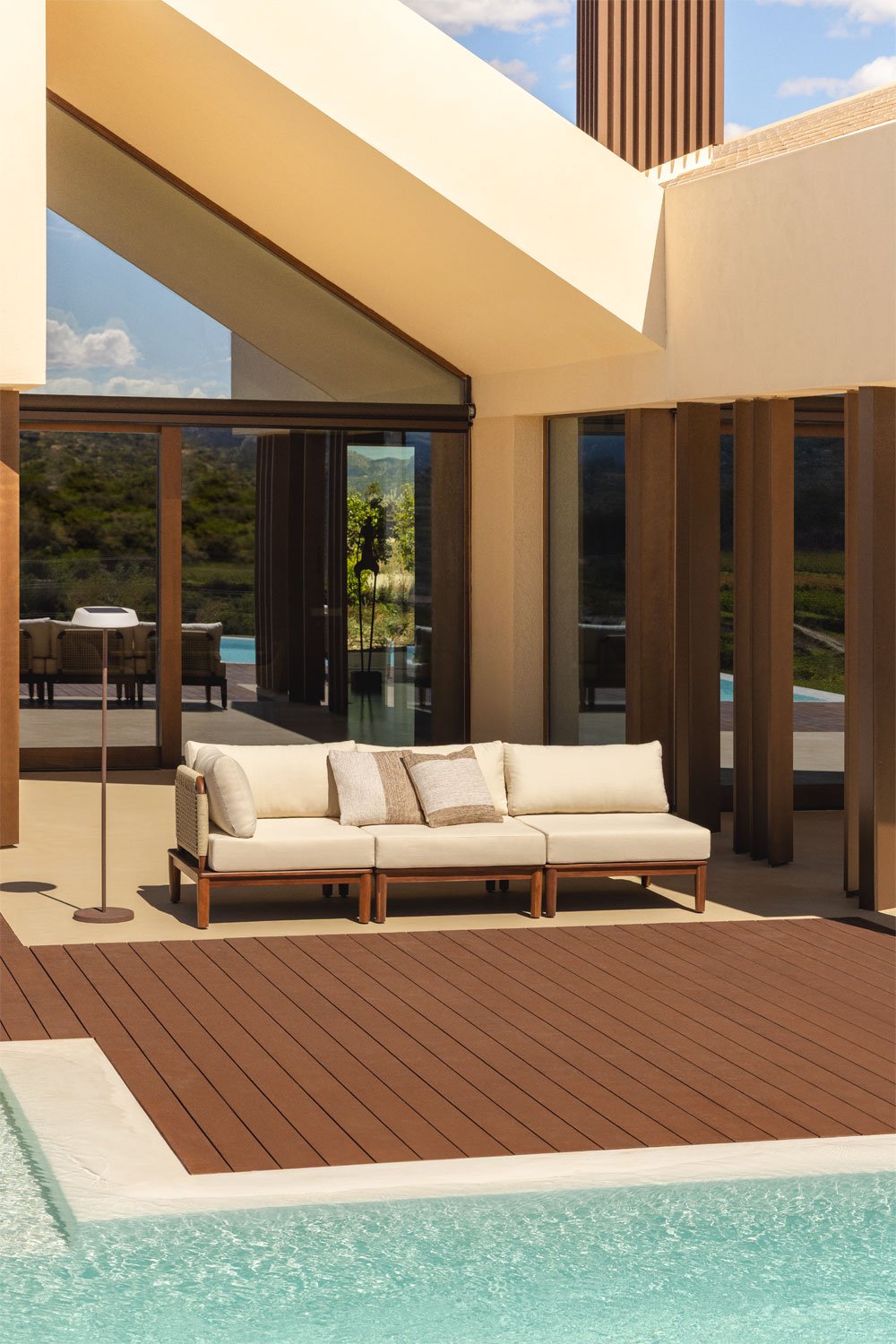 Sofá de canto de jardim modular Giulia de 3 peças em acácia, imagem de galeria 1