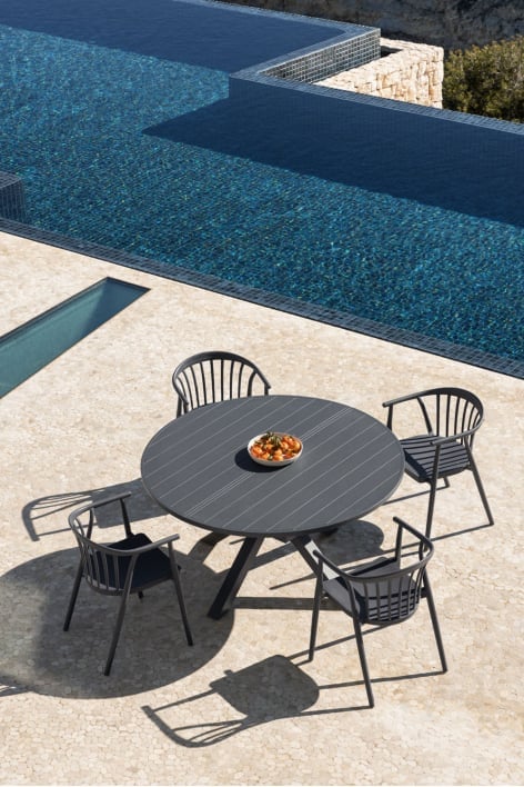 Mesa de jardim extensível 145-200x145 cm em alumínio Barces - Cinza Grafito