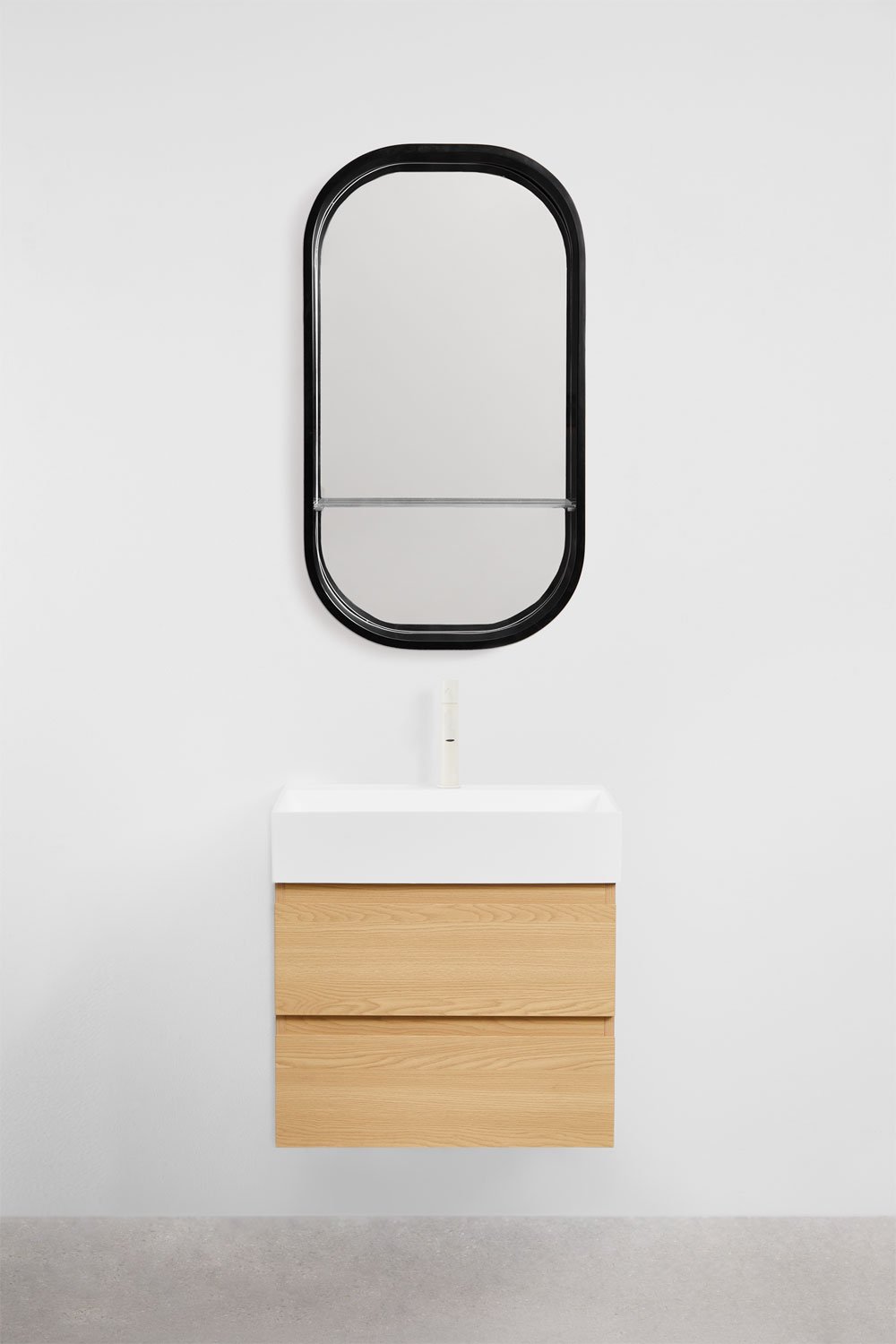 Conjunto de móvel de casa de banho em madeira e chapa de freixo com lavatório integrado Ona, imagem de galeria 2