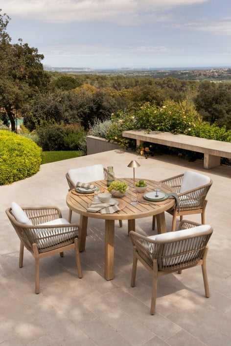 Mesa redonda de jardim Ø120 cm em madeira de acácia Dubai