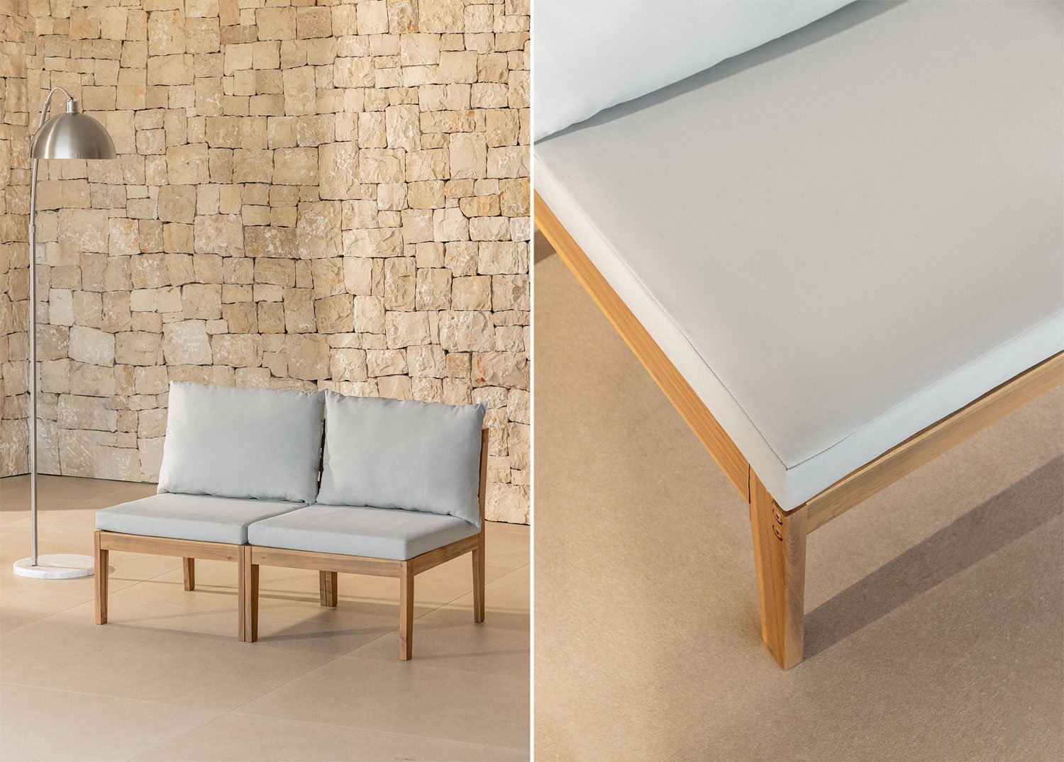 Sofá de jardim modular de 2 peças em madeira de acácia Filips            , imagem de galeria 1