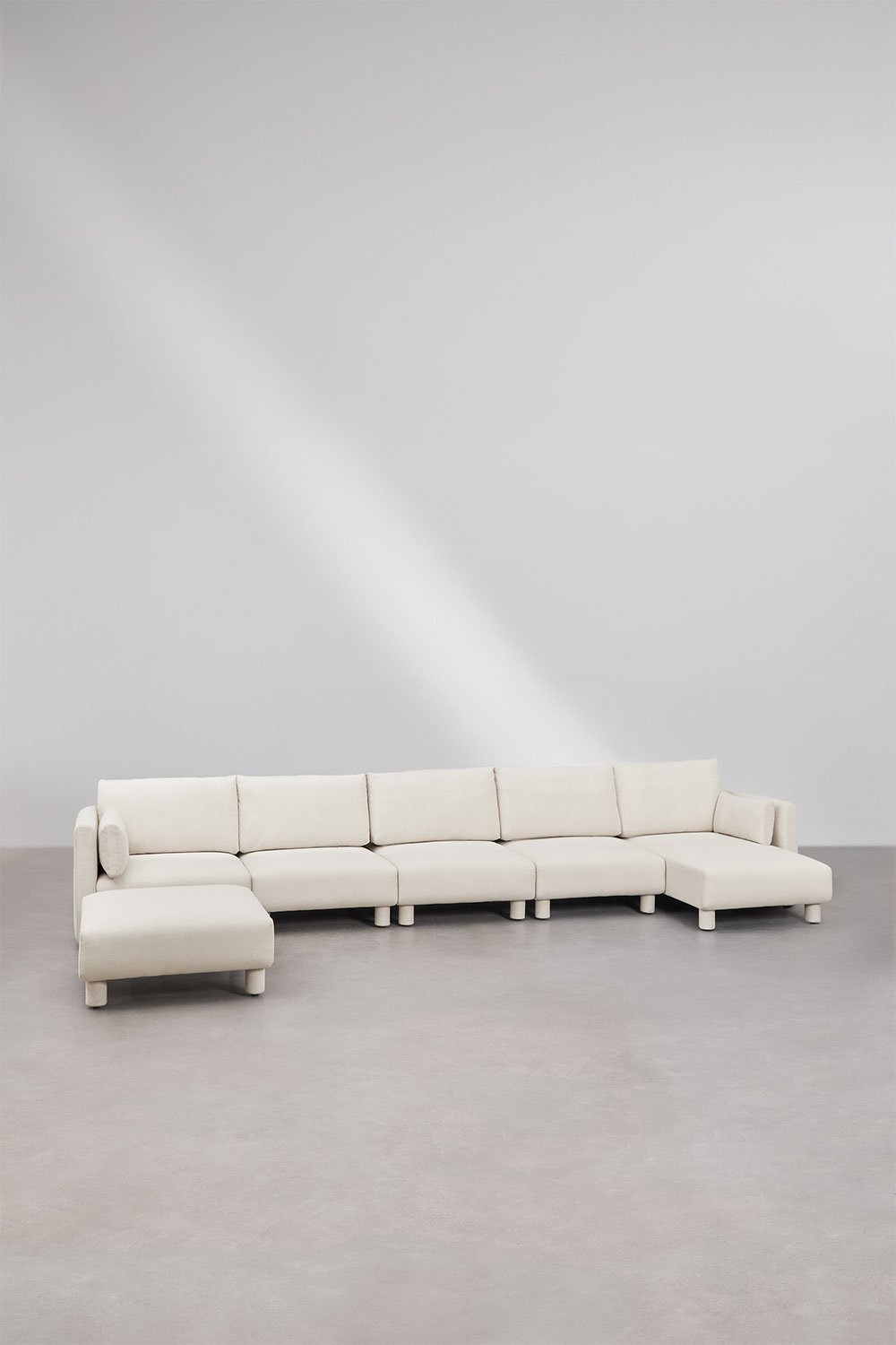 Sofá modular de 5 peças com chaise longue e pufe em tecido Artemisa bouclé, imagem de galeria 1