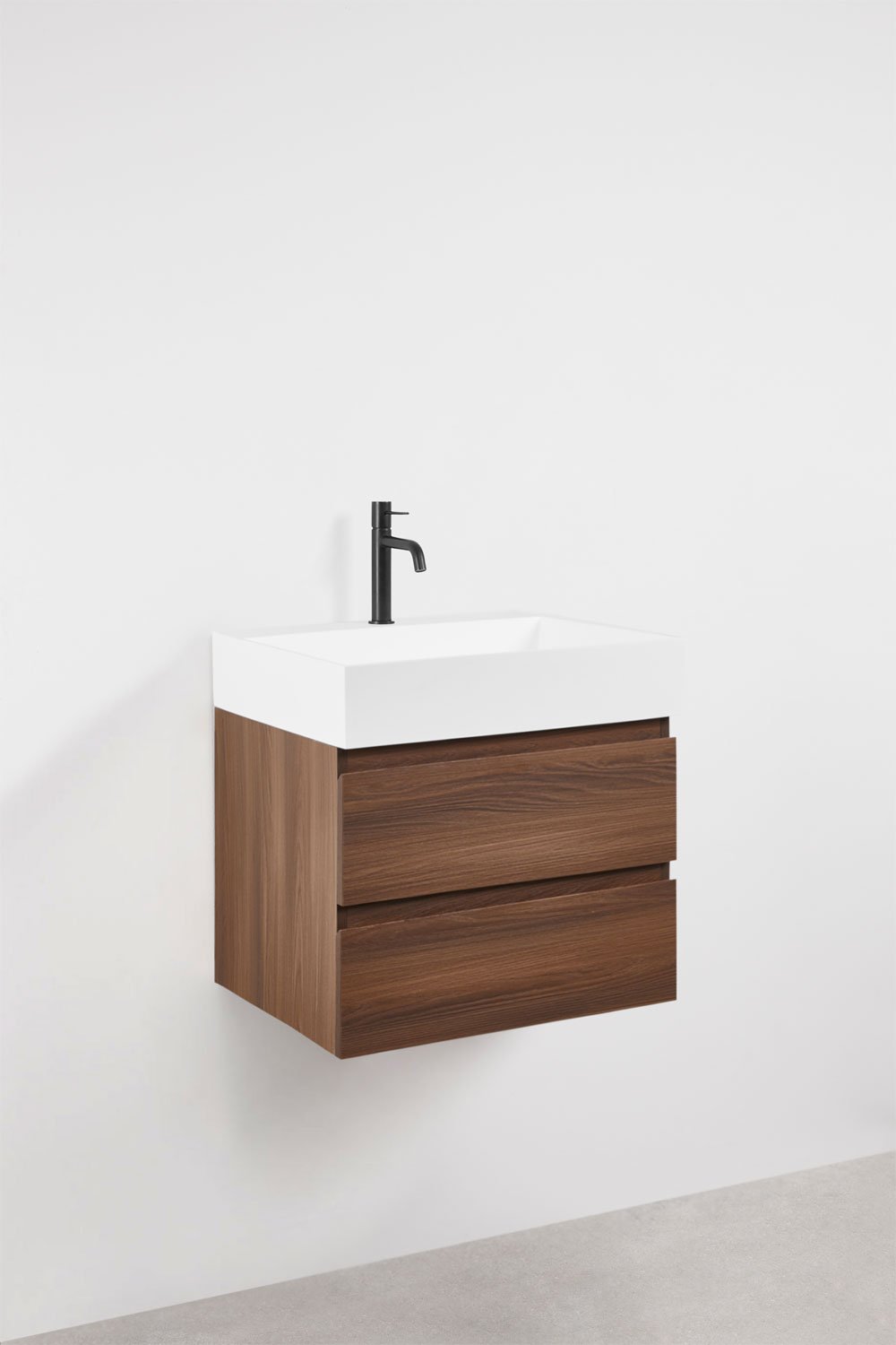 Conjunto de móvel de casa de banho suspenso em madeira e folha de freixo com lavatório integrado Ona, imagem de galeria 3