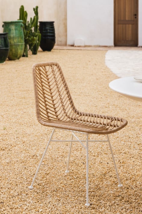Cadeira de jardim em rattan sintético natural Gouda - Branco