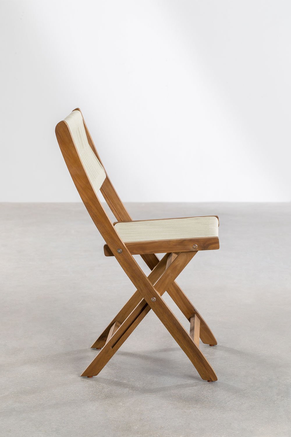 Conjunto de mesa redonda Ø60 cm e 2 cadeiras de jardim dobráveis em madeira de acácia Delawer Classic, imagem de galeria 7