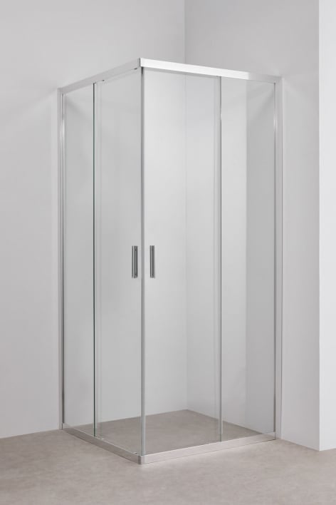Mampara de duche quadrada 90x90x195 cm portas de correr soft closing, vidro temperado 6 mm e alumínio cinza escovado Brent