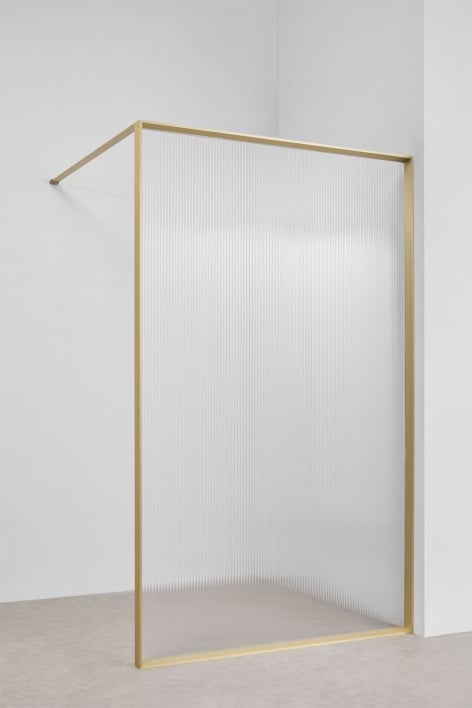 Divisória de duche fixa 120x195 cm, vidro temperado canelado transparente de 5 mm e alumínio dourado escovado Trafalgar