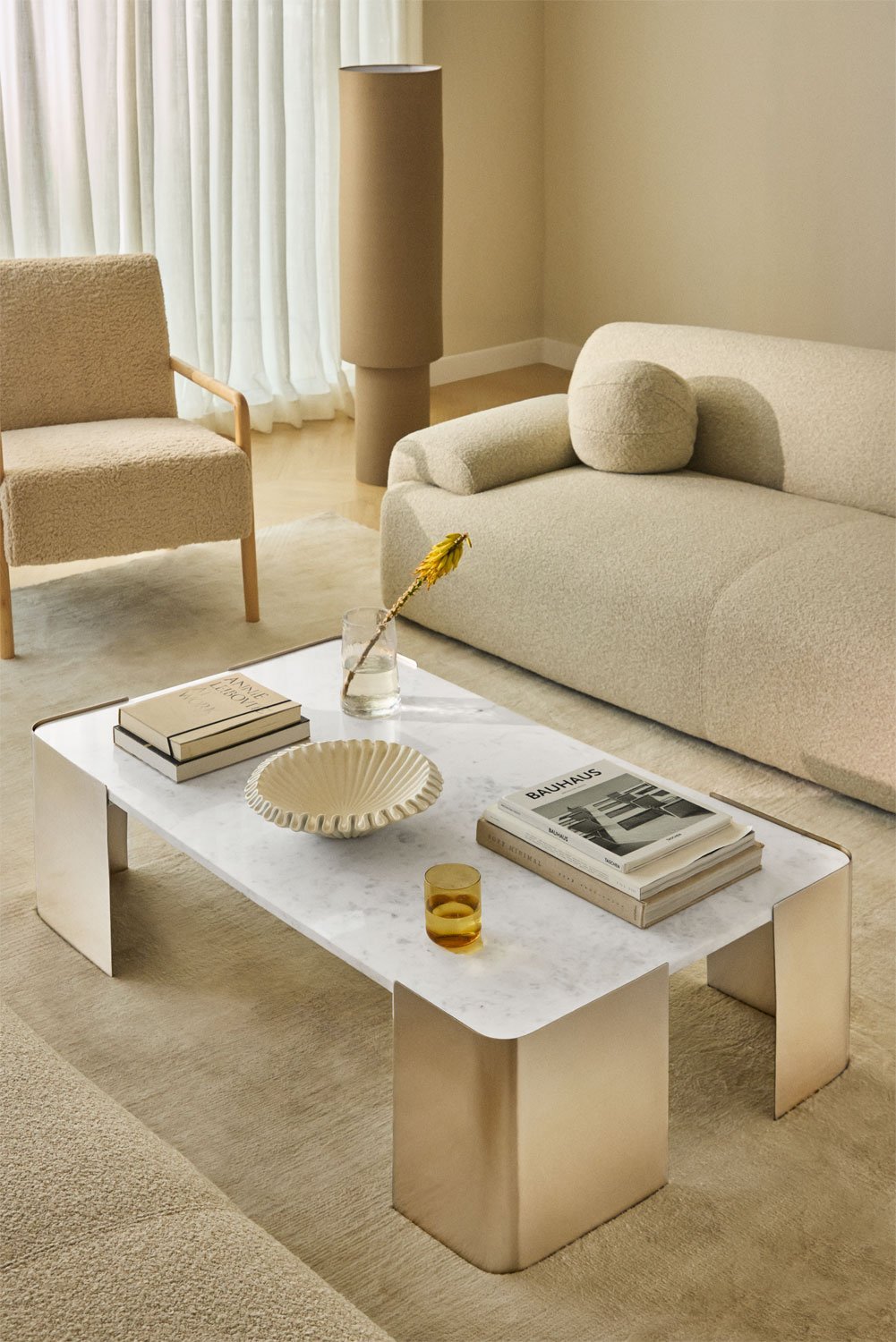 Mesa de centro retangular 120x70 cm em mármore e aço inoxidável Bemerit, imagem de galeria 1