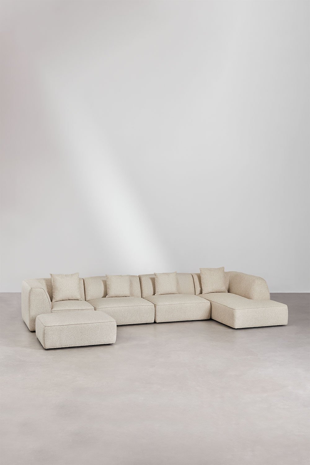 Sofá modular de 4 peças com chaise longue do lado direito e pufe estofado Cardea, imagem de galeria 3