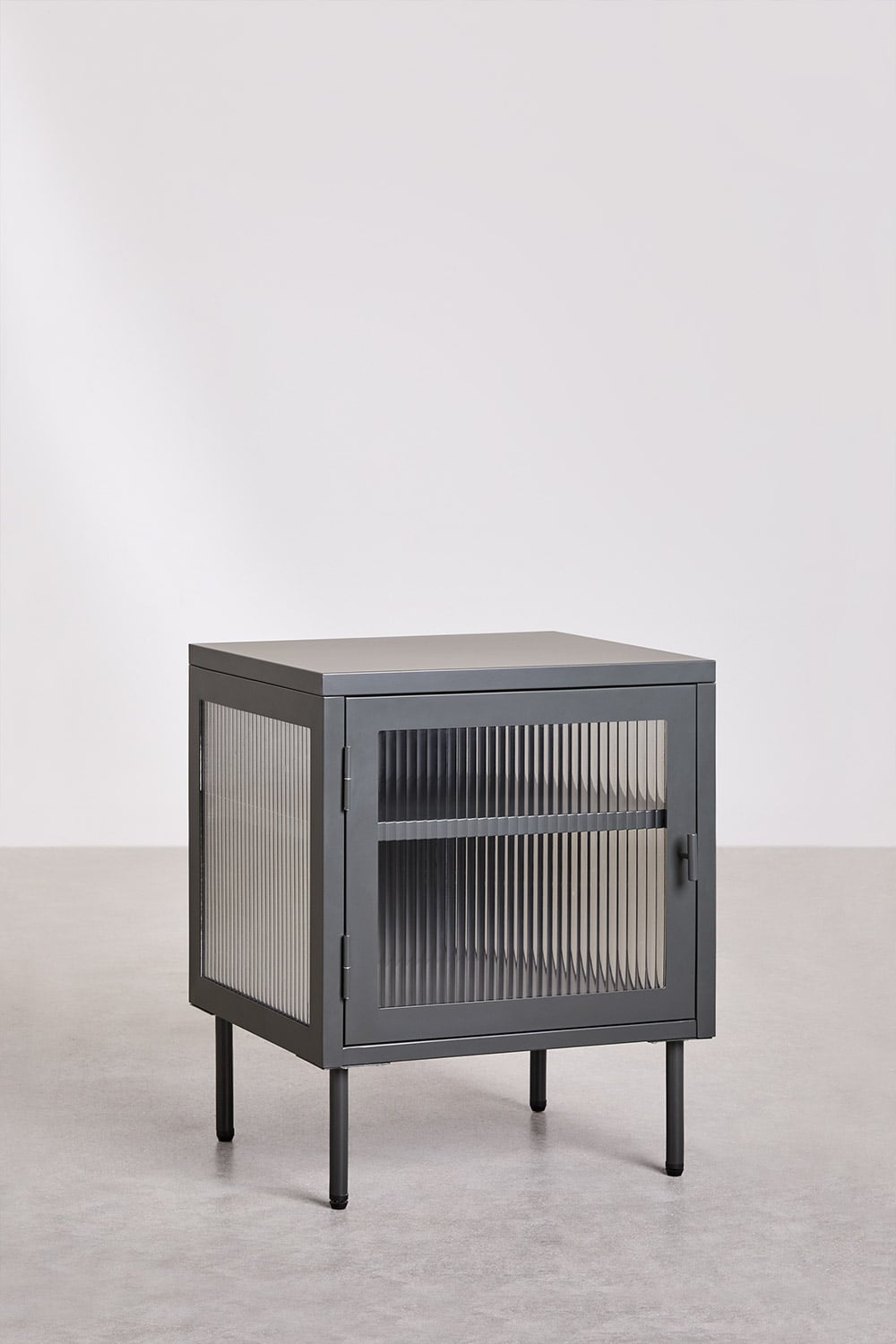 Pack de 2 mesas de cabeceira retangulares 45x40 cm em aço e vidro Paoline, imagem de galeria 3