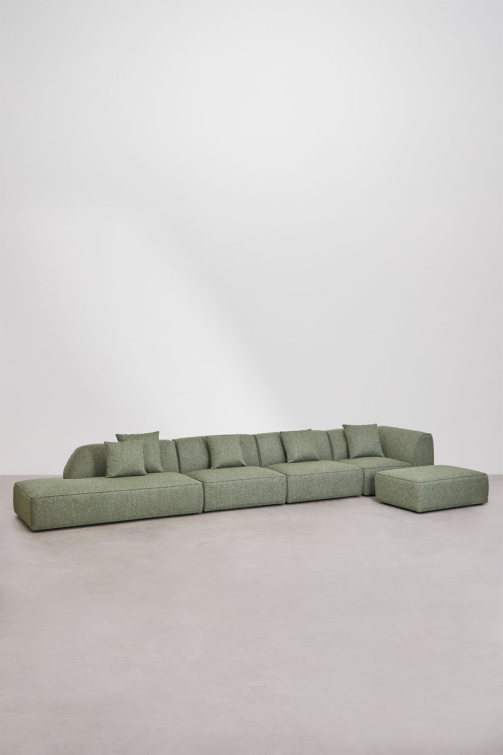 Sofá de canto modular Cardea de 4 peças com chaise à esquerda e pufe estofado, imagem de galeria 3