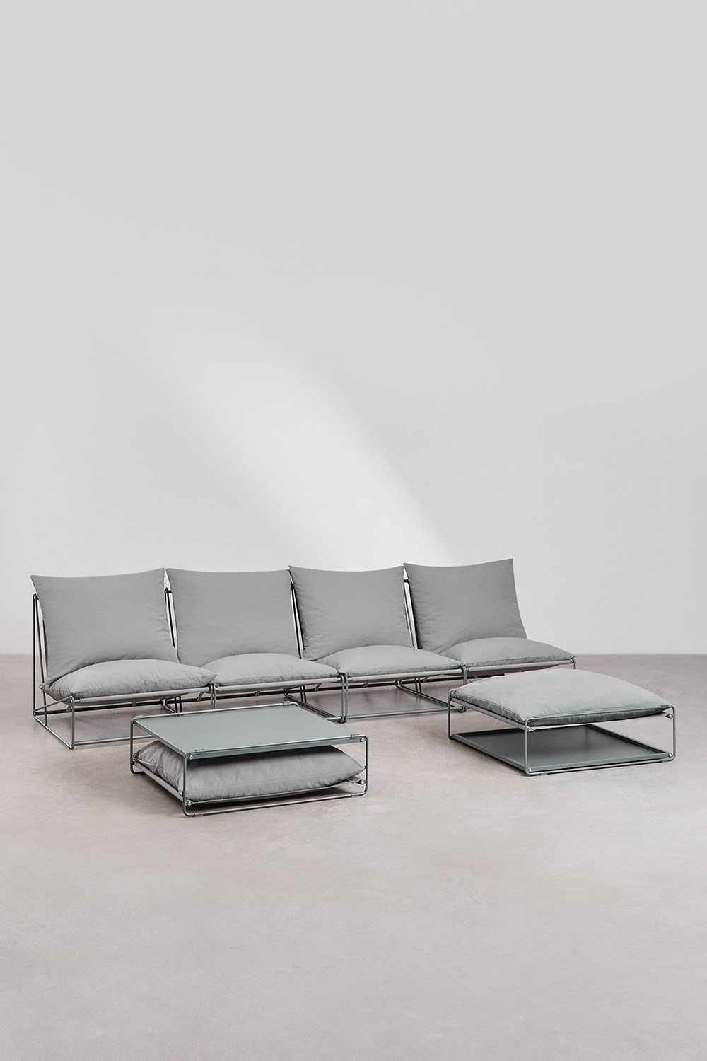 Conjunto de jardim Amaro com sofá modular de 4 peças, mesa lateral e pufe conversível, imagem de galeria 1