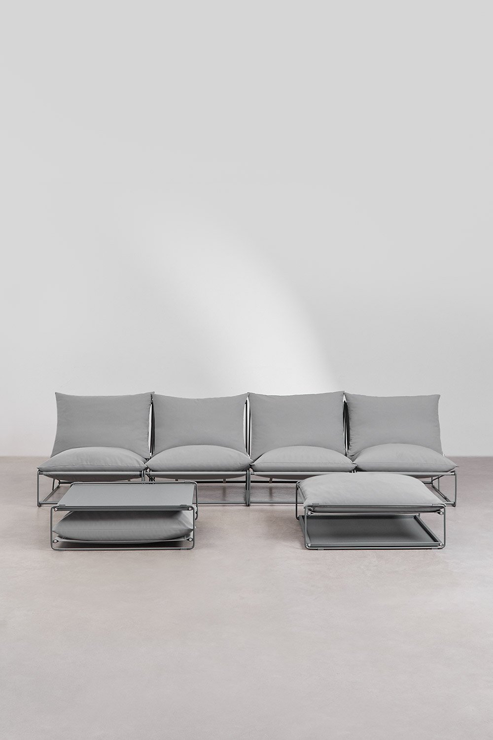 Conjunto de jardim Amaro com sofá modular de 4 peças, mesa lateral e pufe conversível, imagem de galeria 3