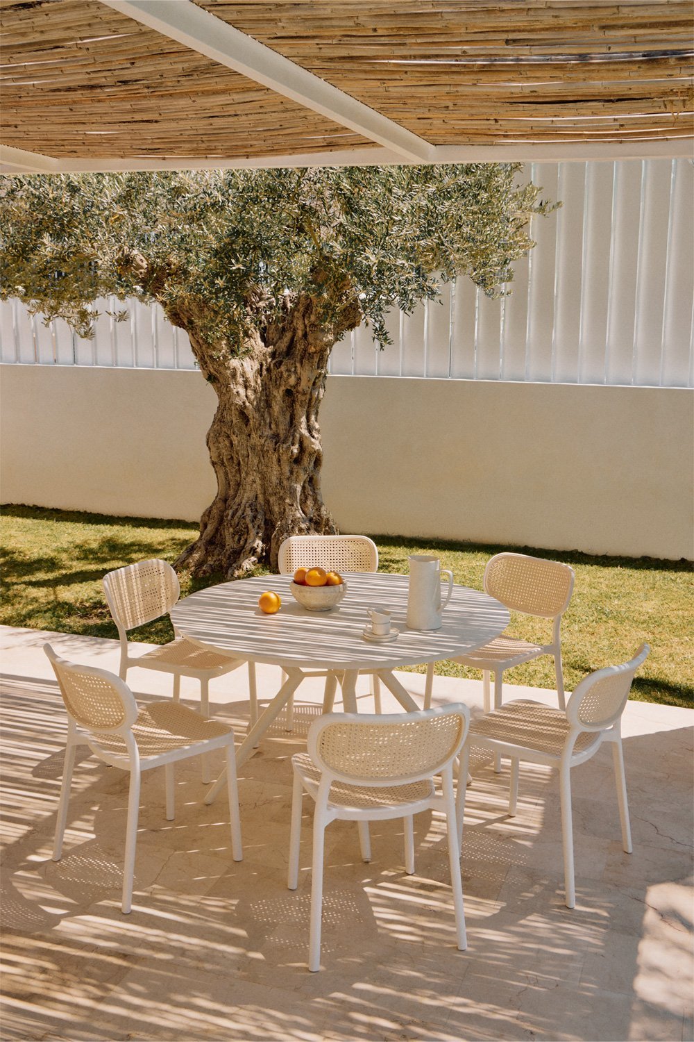 Conjunto de mesa redonda de alumínio Valerie (Ø125 cm) e 6 cadeiras de jardim Omara, imagem de galeria 1