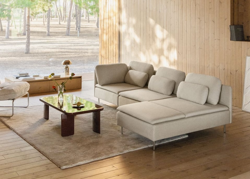 Sofá modular chaise longue direito de 3 peças com módulo de canto Oriol