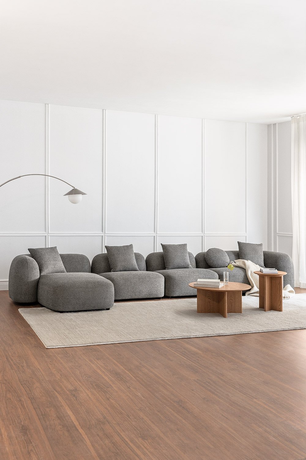 Sofá chaise longue esquerdo modular de 4 peças em chenille Coco, imagem de galeria 1