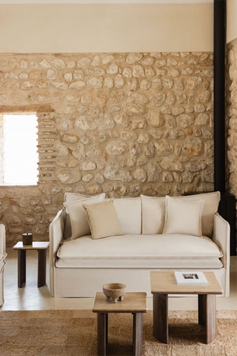 Sofá Grace de 2 lugares em linho e algodão - Tecido Beige