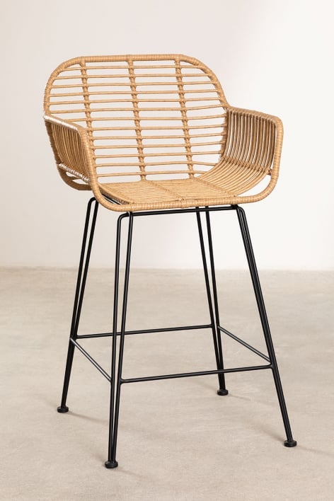 Pack de 2 bancos altos de jardim 75 cm em rattan sintético e ferro preto Eska