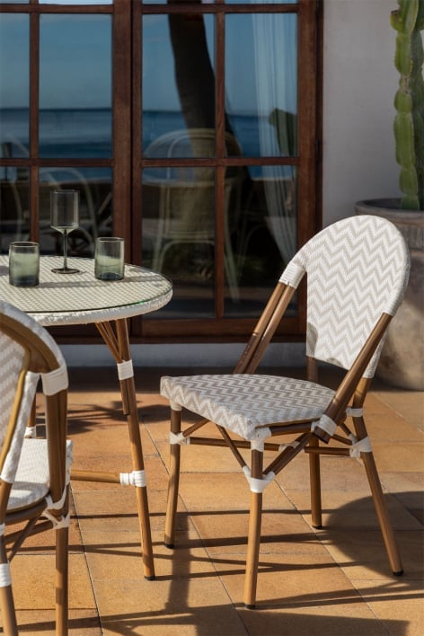 Cadeira de jardim empilhável de alumínio Brielle Bistro -  Nude beige - Gardénia Branco