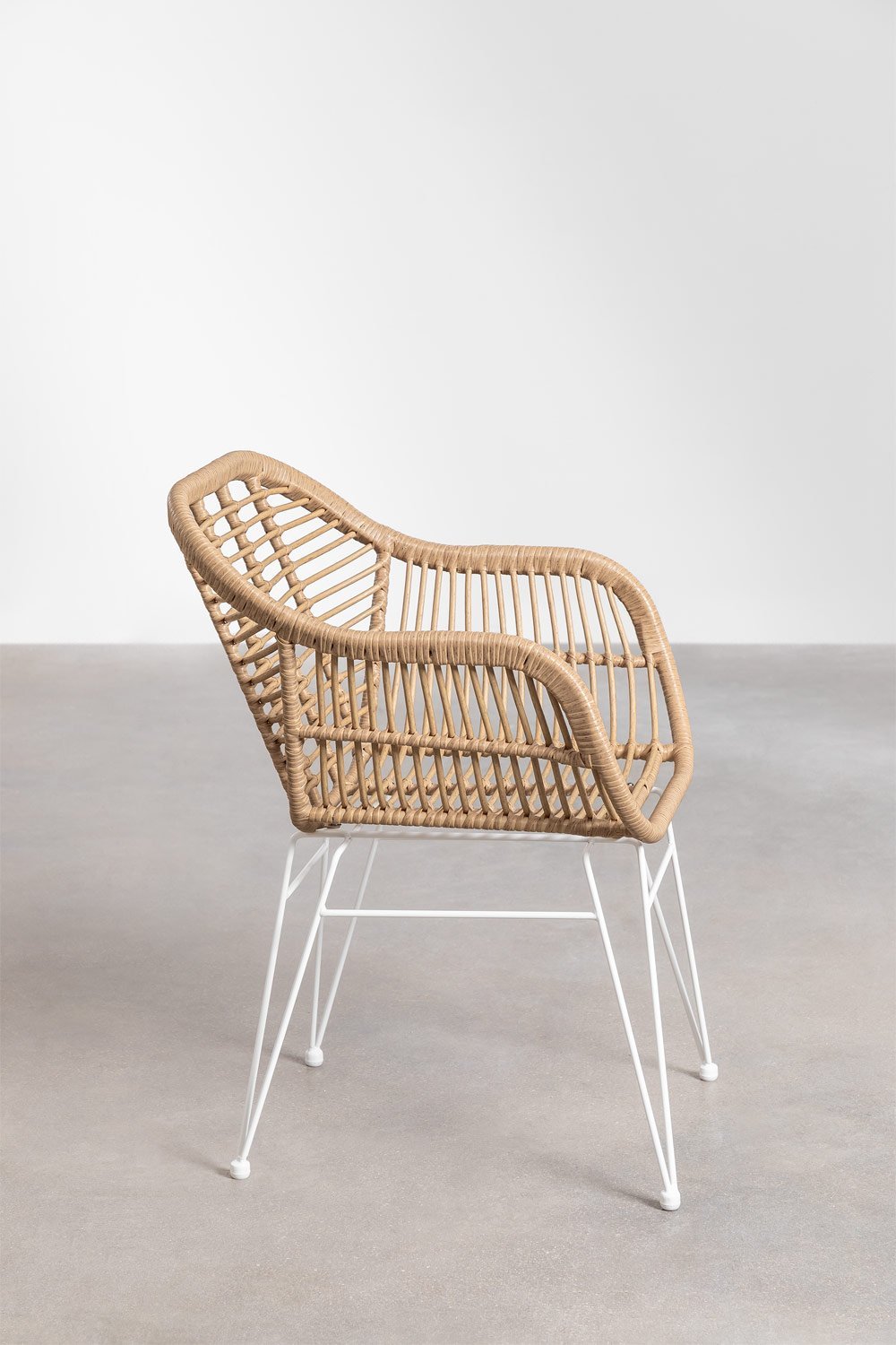 Conjunto de mesa retangular 180x90 cm em madeira de acácia e aço Maupi e 6 cadeiras de jardim em vime sintético Zole, imagem de galeria 6