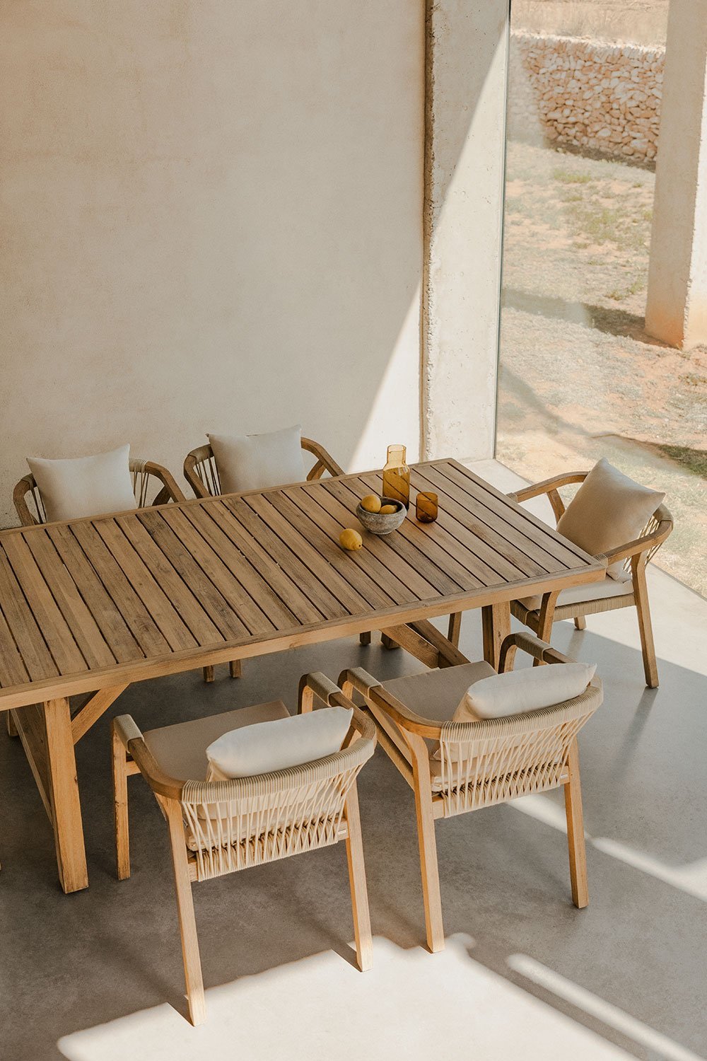 Mesa de jantar retangular em madeira de acácia do Dubai, imagem de galeria 1