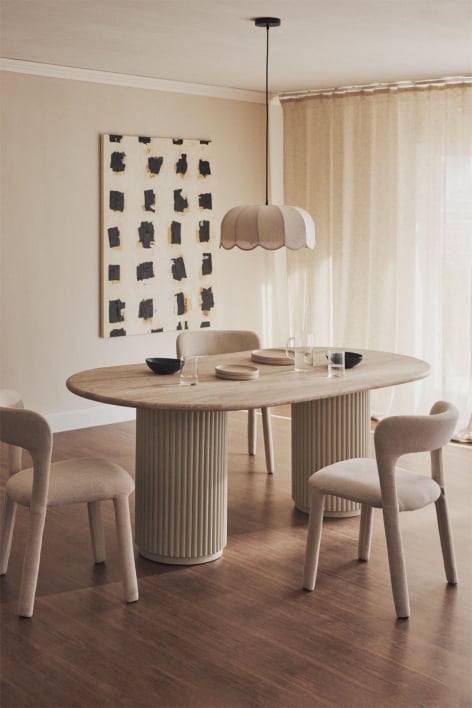 Mesa de jantar oval 200x100 cm em pedra natural e madeira de manga Giselda