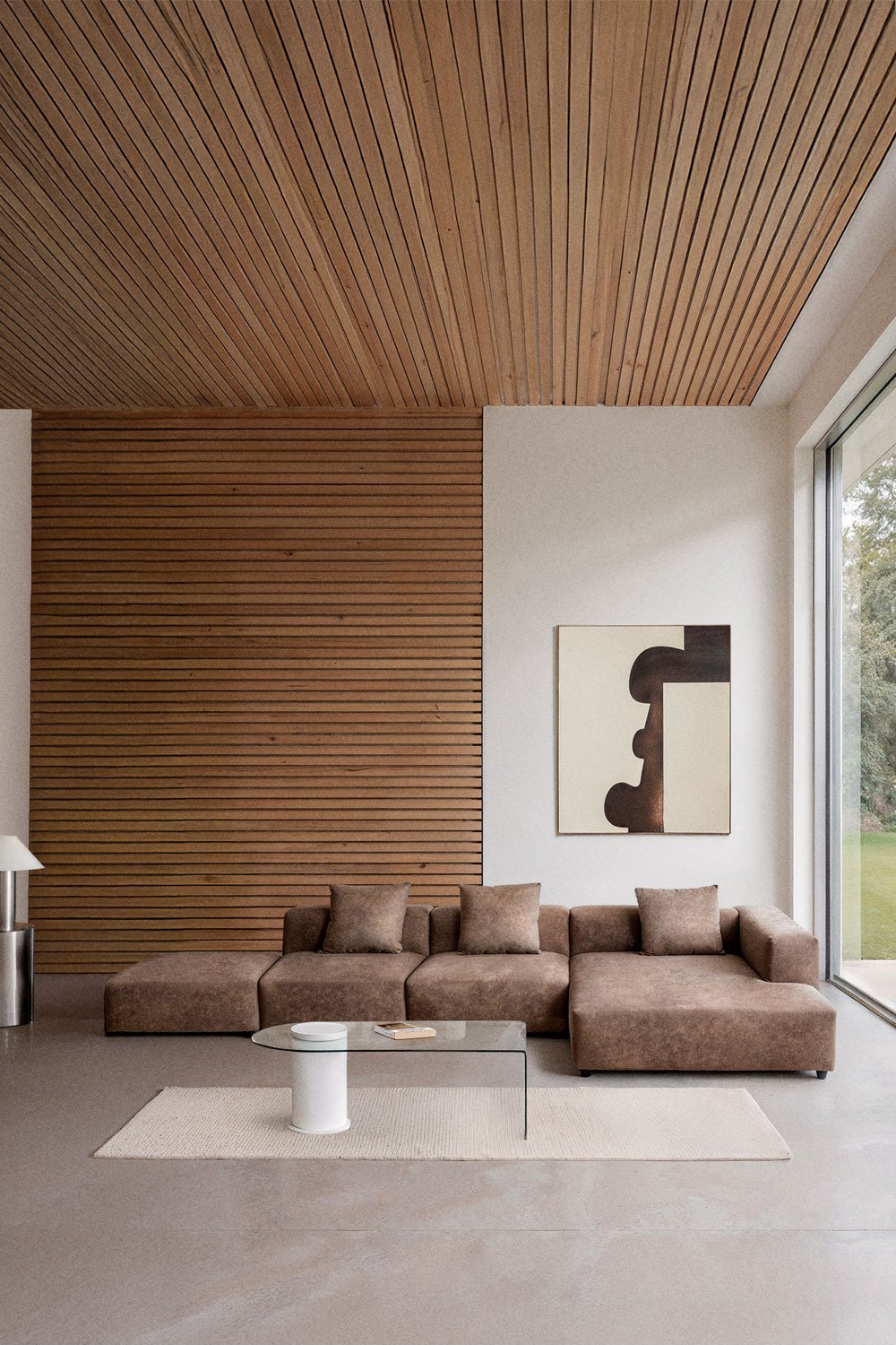 Sofá modular chaise longue canto direito 3 peças com puff (↔︎390 cm) Bruna , imagem de galeria 1