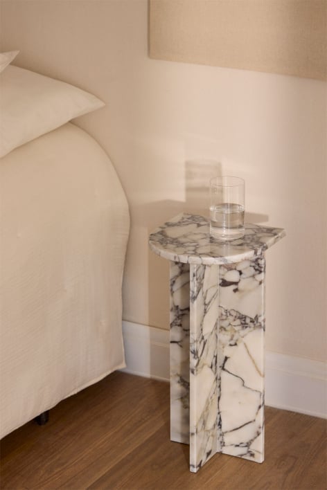 Mesa de cabeceira em pedra natural Corwel - Mármore branco com veios cinzentos