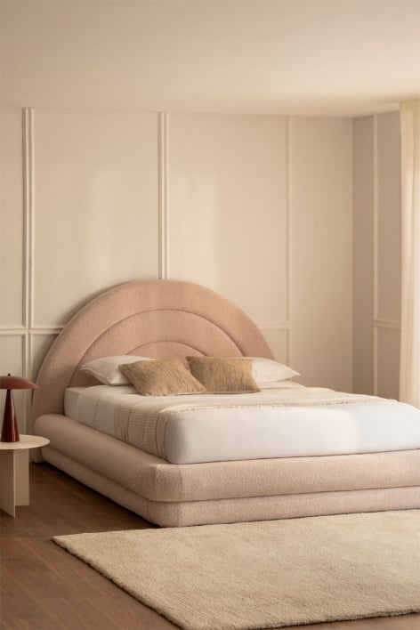 Cama com baú elevatório em tecido bouclé Borzensi