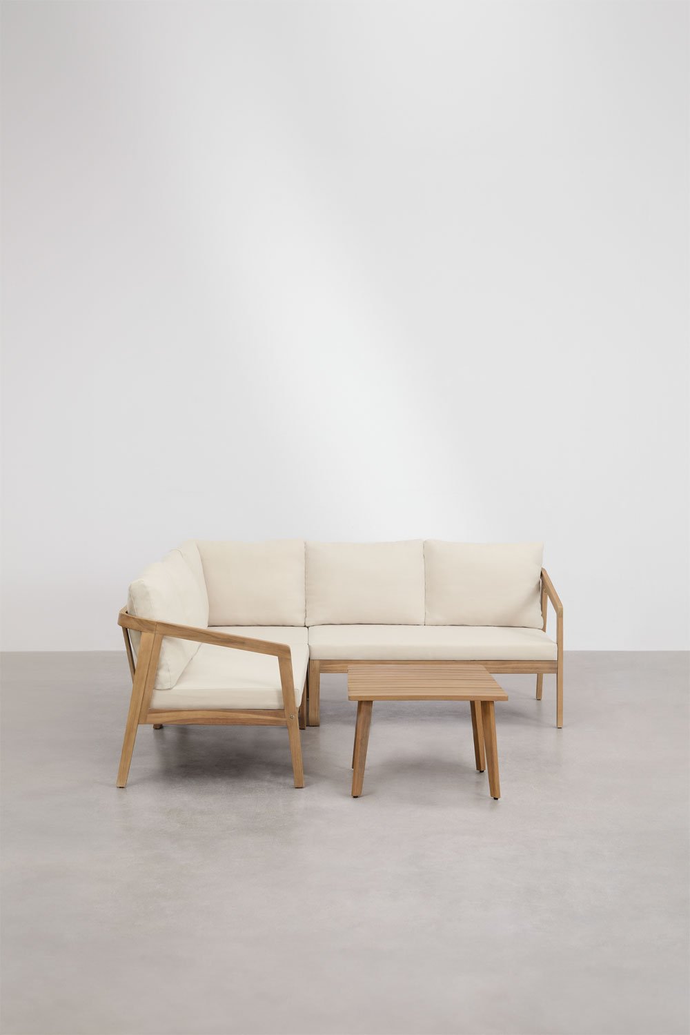 Conjunto de sala de estar com sofá de canto e mesa lateral em madeira de acácia Kaela, imagem de galeria 2