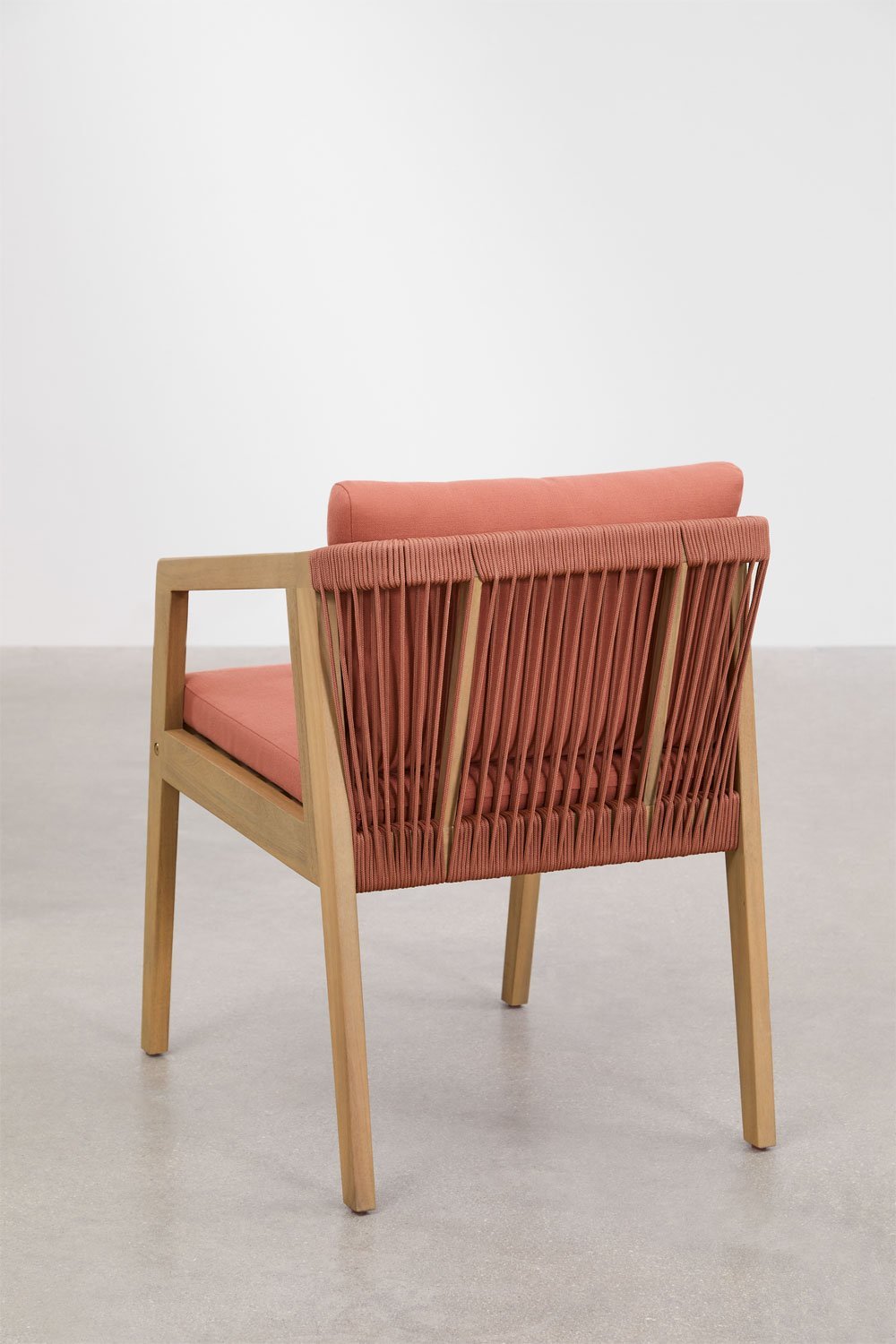 Conjunto de mesa retangular 220x100 cm e 8 cadeiras de jardim em madeira de acácia e corda trançada Kaela, imagem de galeria 9