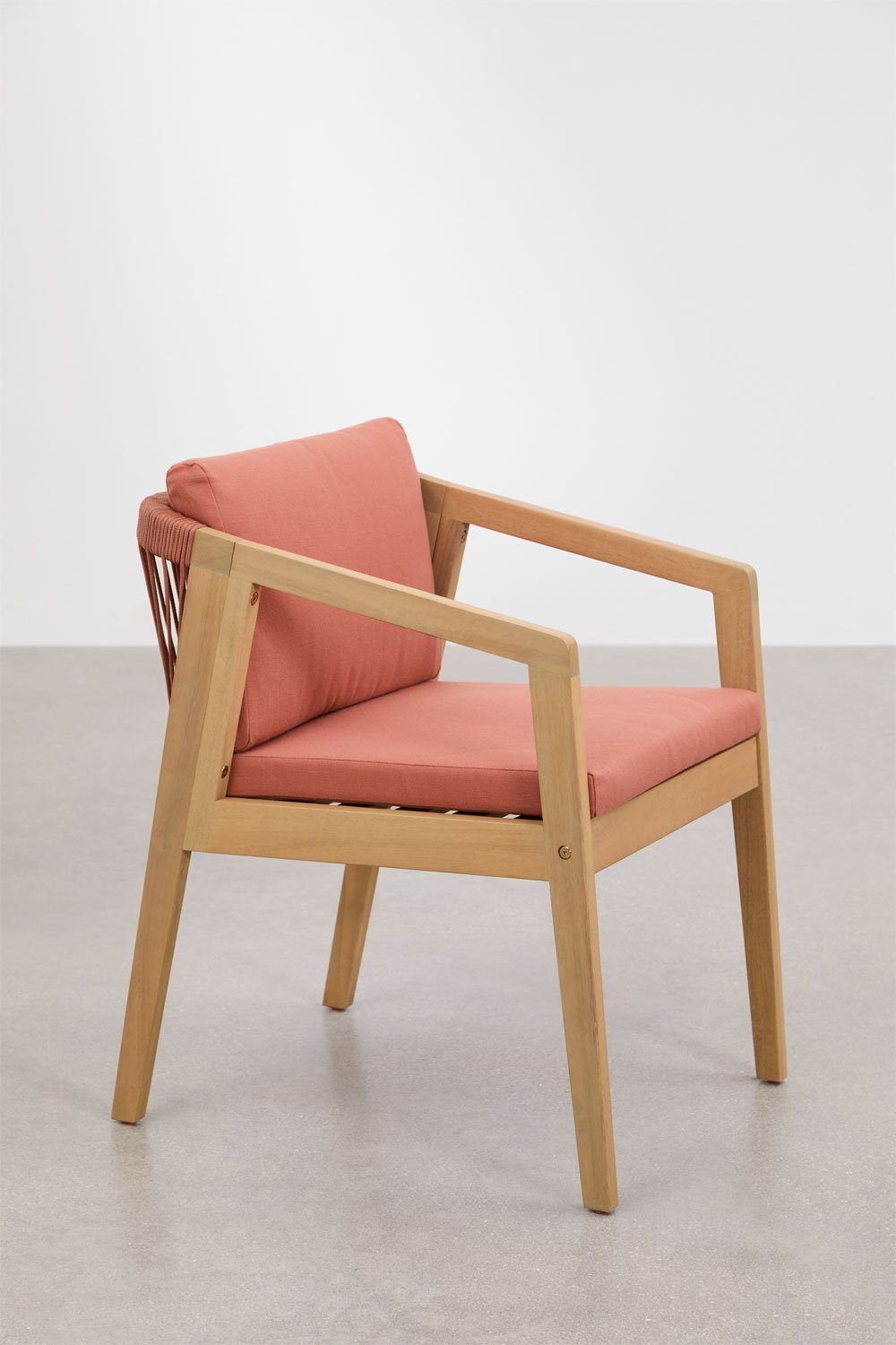 Conjunto de mesa retangular 220x100 cm e 8 cadeiras de jantar em madeira de acácia e corda trançada Kaela , imagem de galeria 6