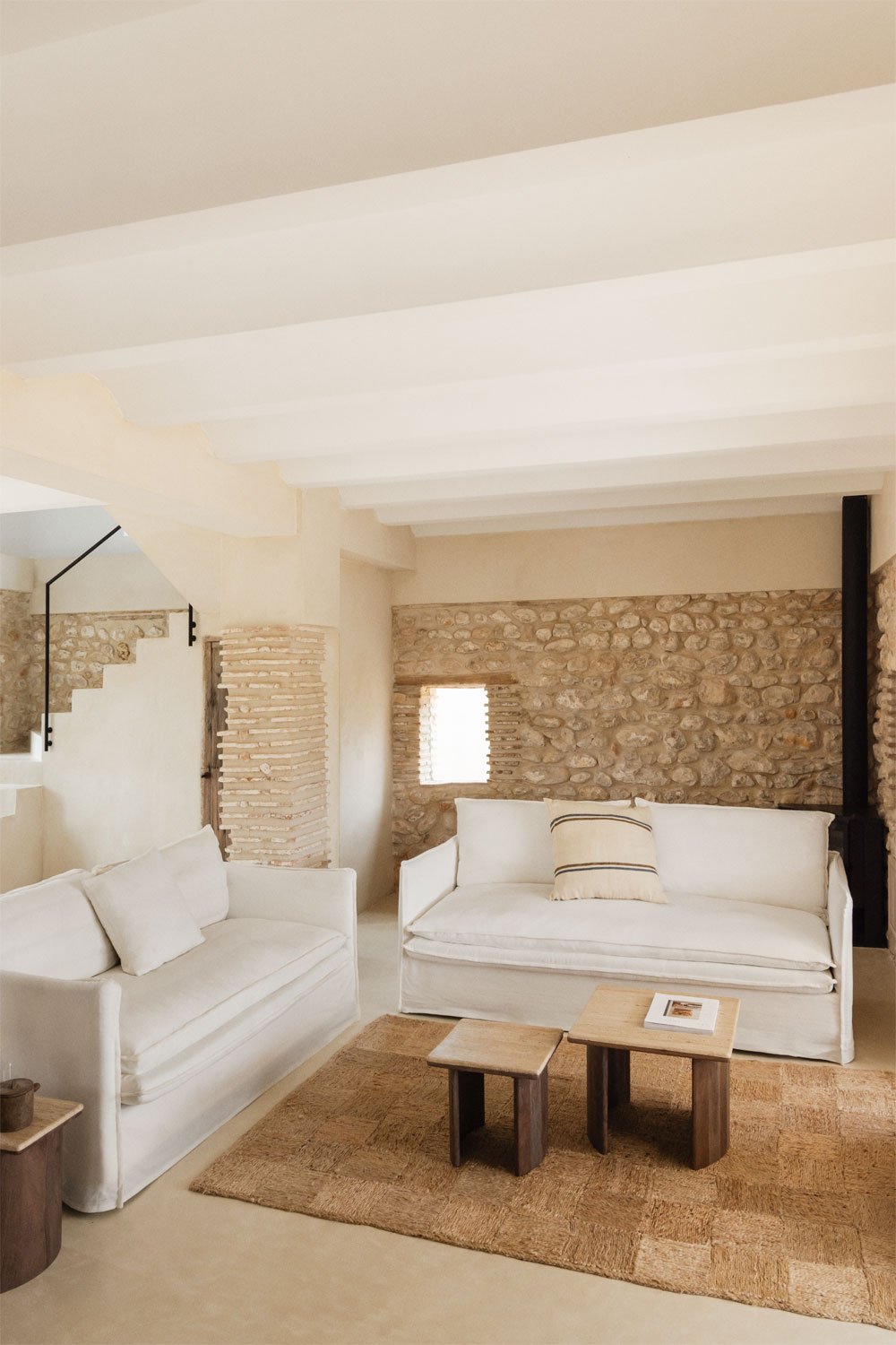 Conjunto de sala de estar com sofá de 2 lugares e sofás de 3 lugares em linho e algodão Grace, imagem de galeria 1