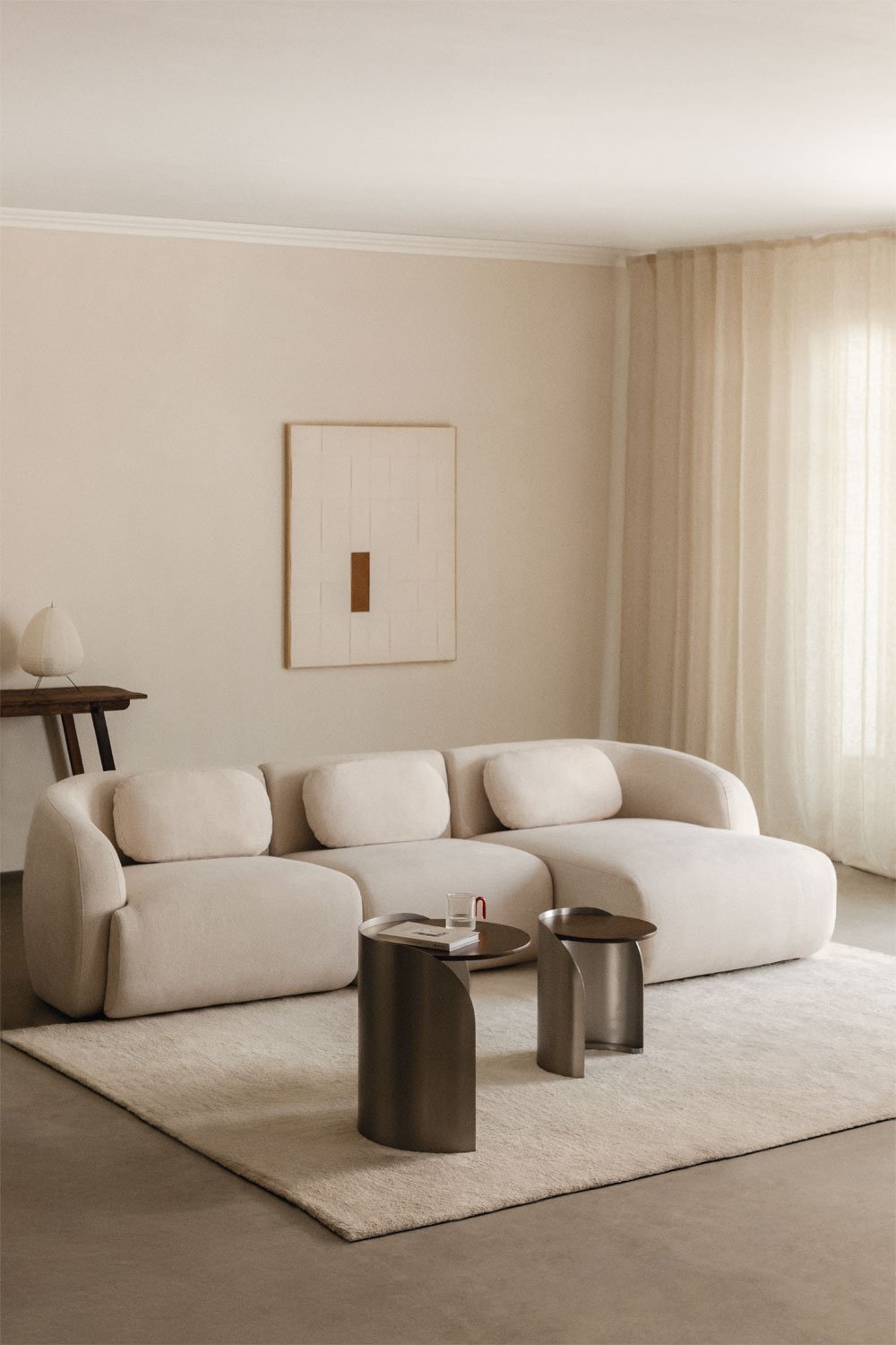 Coquette Sofá modular de chenille de 3 peças com chaise longue, imagem de galeria 1