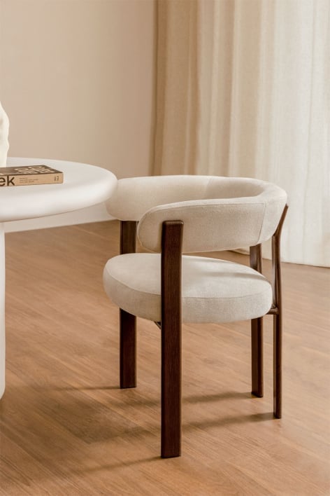 Cadeira de jantar com braços estofada e em ferro Jolie - Chenille Beige Creme