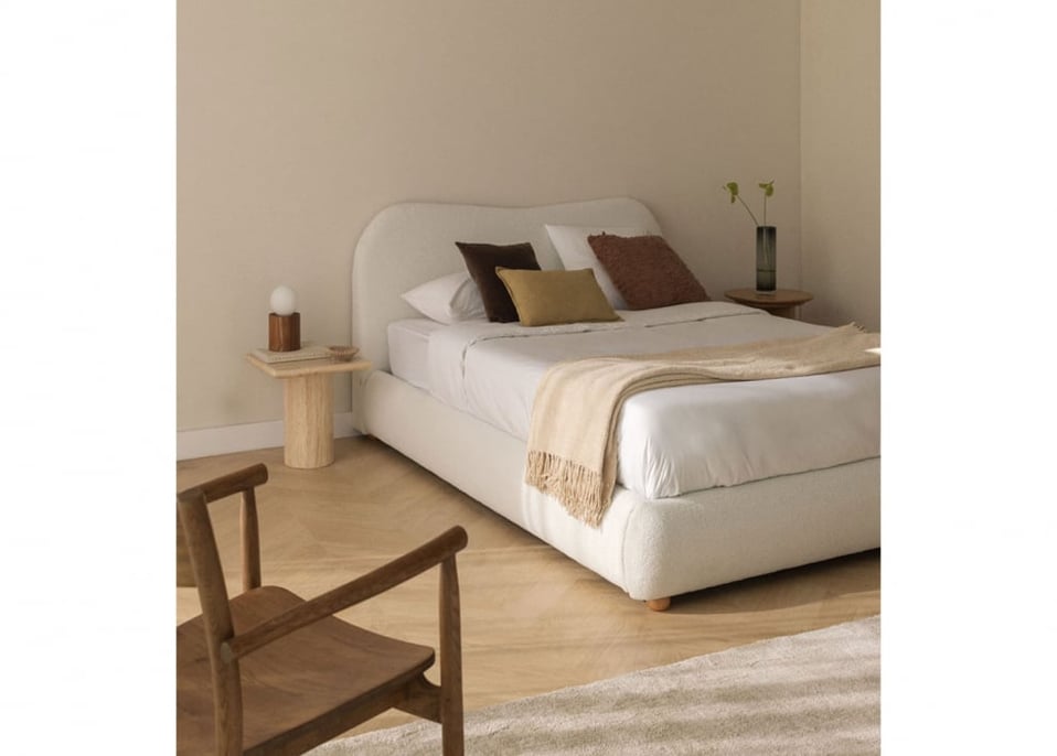 Cama com arrumação para colchão 150x190cm em lã sintética Winselet