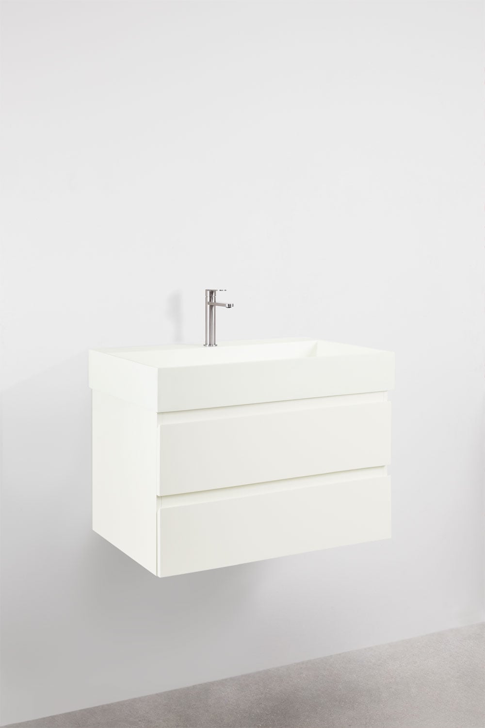 Conjunto de móvel de casa de banho suspenso em madeira e folha de freixo com lavatório integrado Ona, imagem de galeria 3