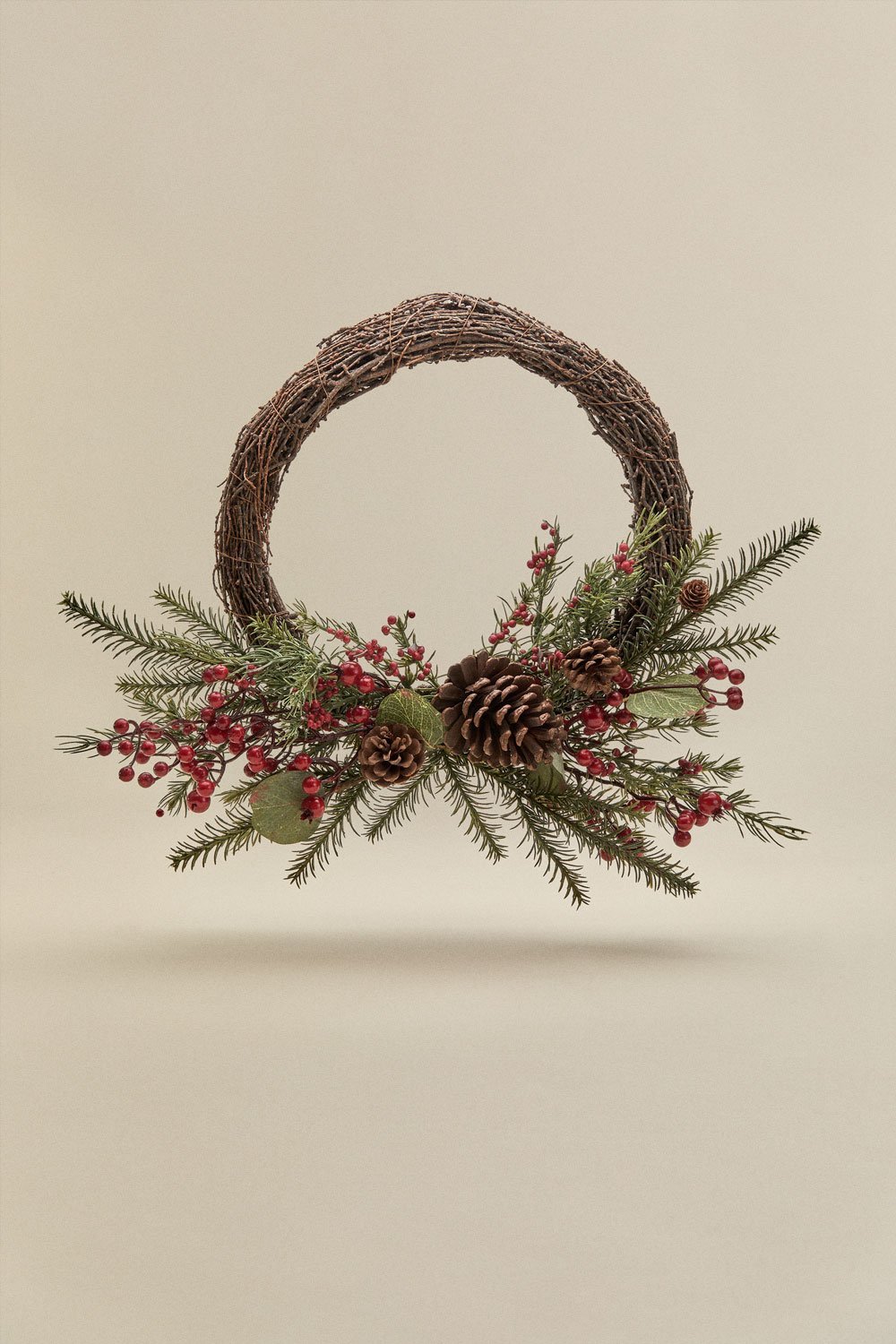 Coroa decorativa de Natal em rattan com pinhas Gryla, imagem de galeria 1