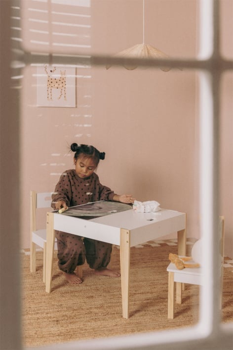 Conjunto de mesa de ardósia Belfy Kids com armazenamento e 2 cadeiras de madeira