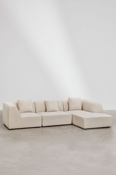 Sofá modular Cardea estofado de 3 peças com chaise longue lateral direita - Chenille Beige Creme