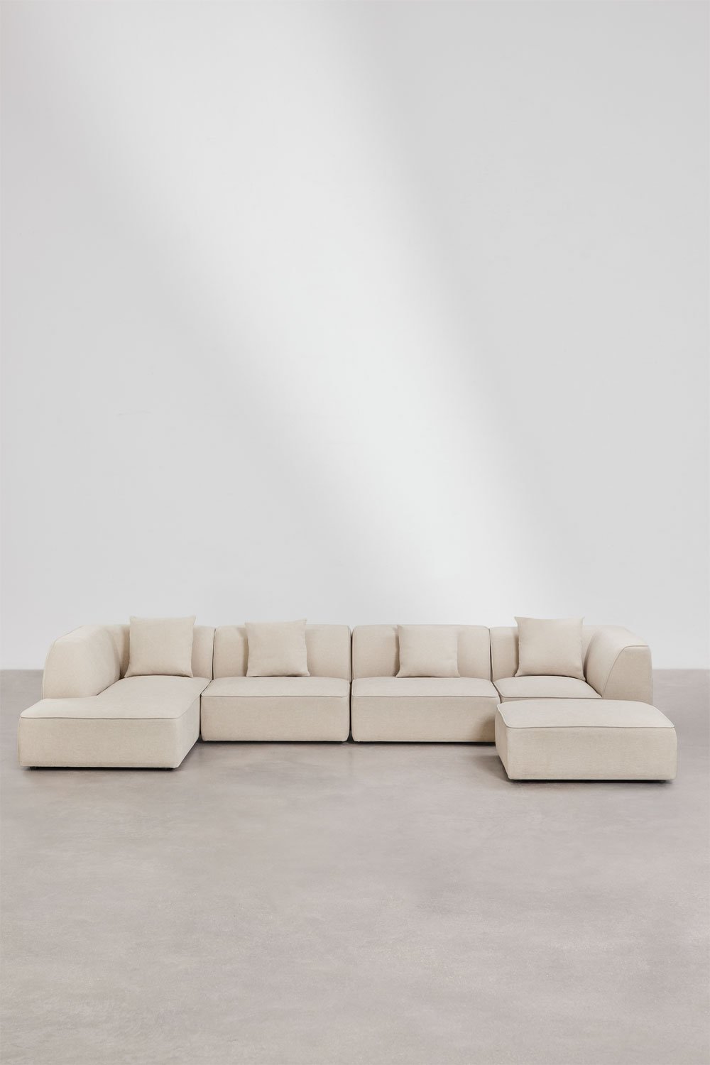 Sofá modular chaise longue de 4 peças com pufe estofado Cardea, imagem de galeria 3