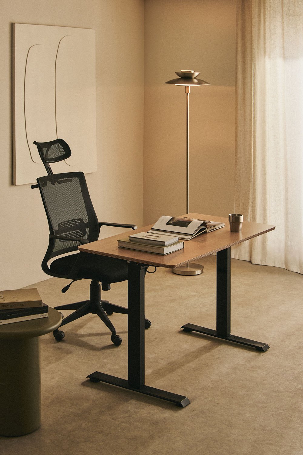 Mesa elevatória elétrica retangular Serpi 120x60 cm com função de memória em madeira e ferro, imagem de galeria 1