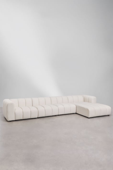 Sofá chaise longue modular de 4 peças com lado direito em tecido bouclé Eliot