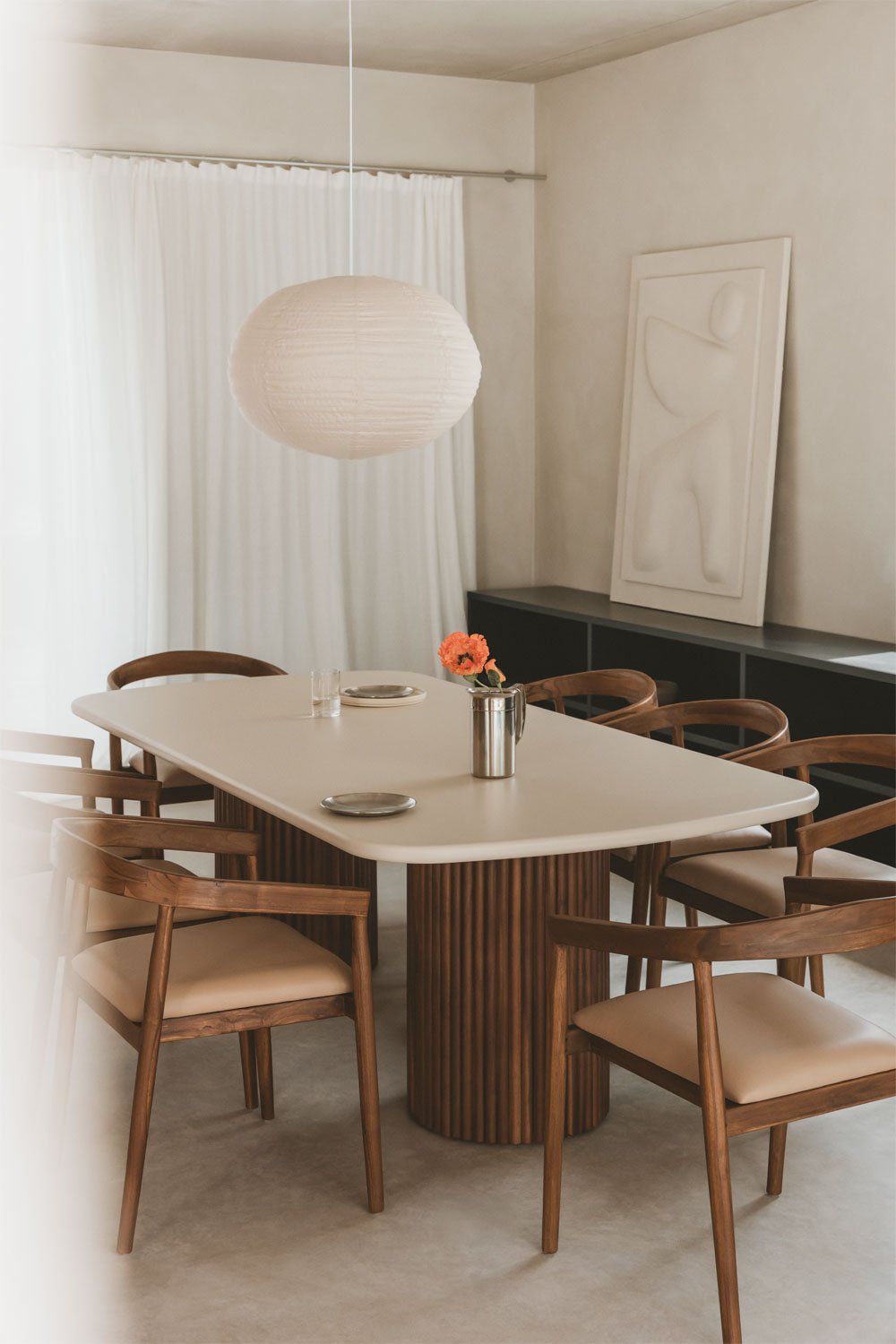 Mesa de jantar retangular Sirvon em cimento e madeira de acácia, imagem de galeria 1