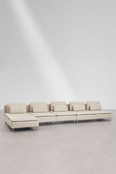 Sofá modular Oriol de 5 peças com chaise longue à esquerda - Tecido Creme bege