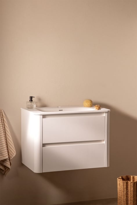 Conjunto de móveis de banheiro de madeira Egerton com pia integrada - Branco